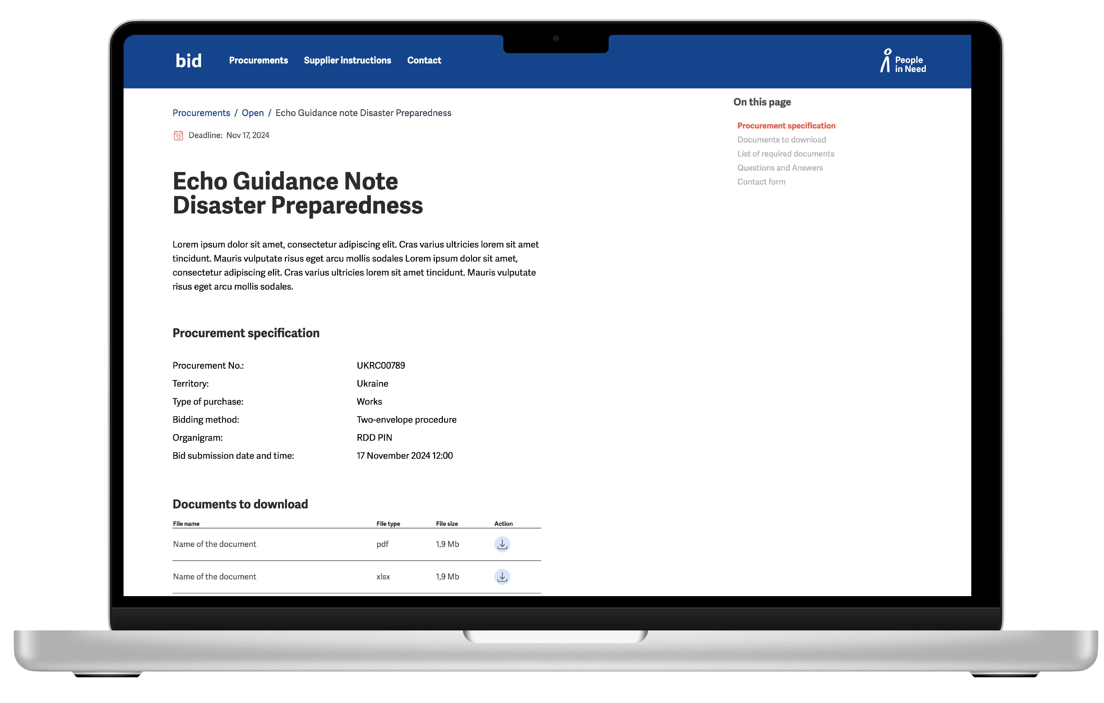 The Bid Management Platform tender view
