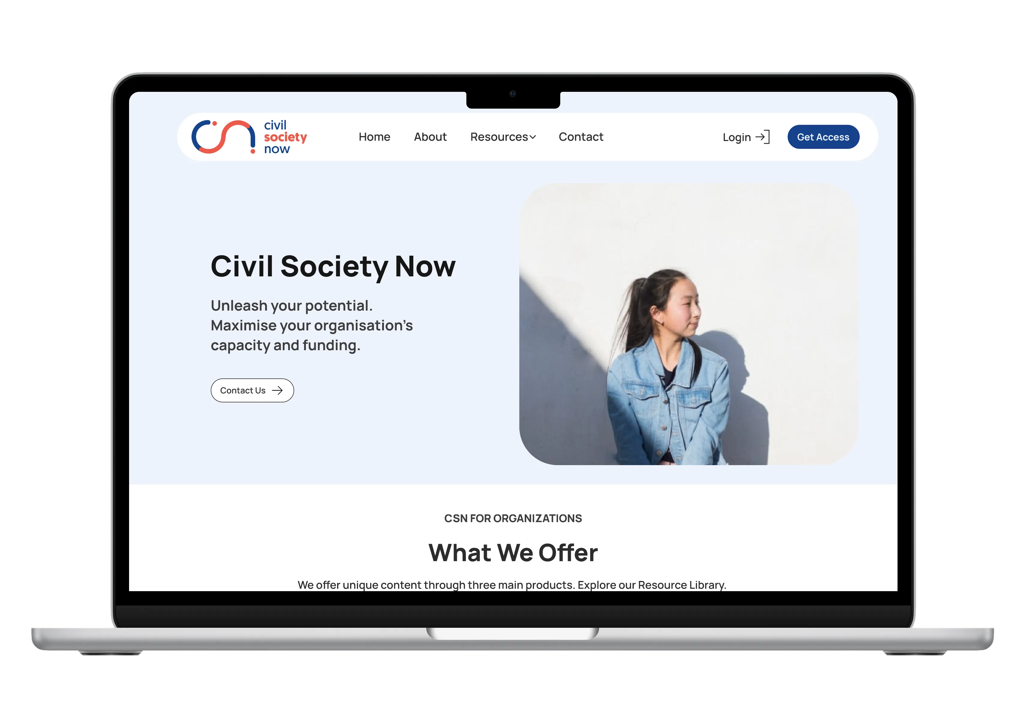 The Civil Society Now platform on a laptop