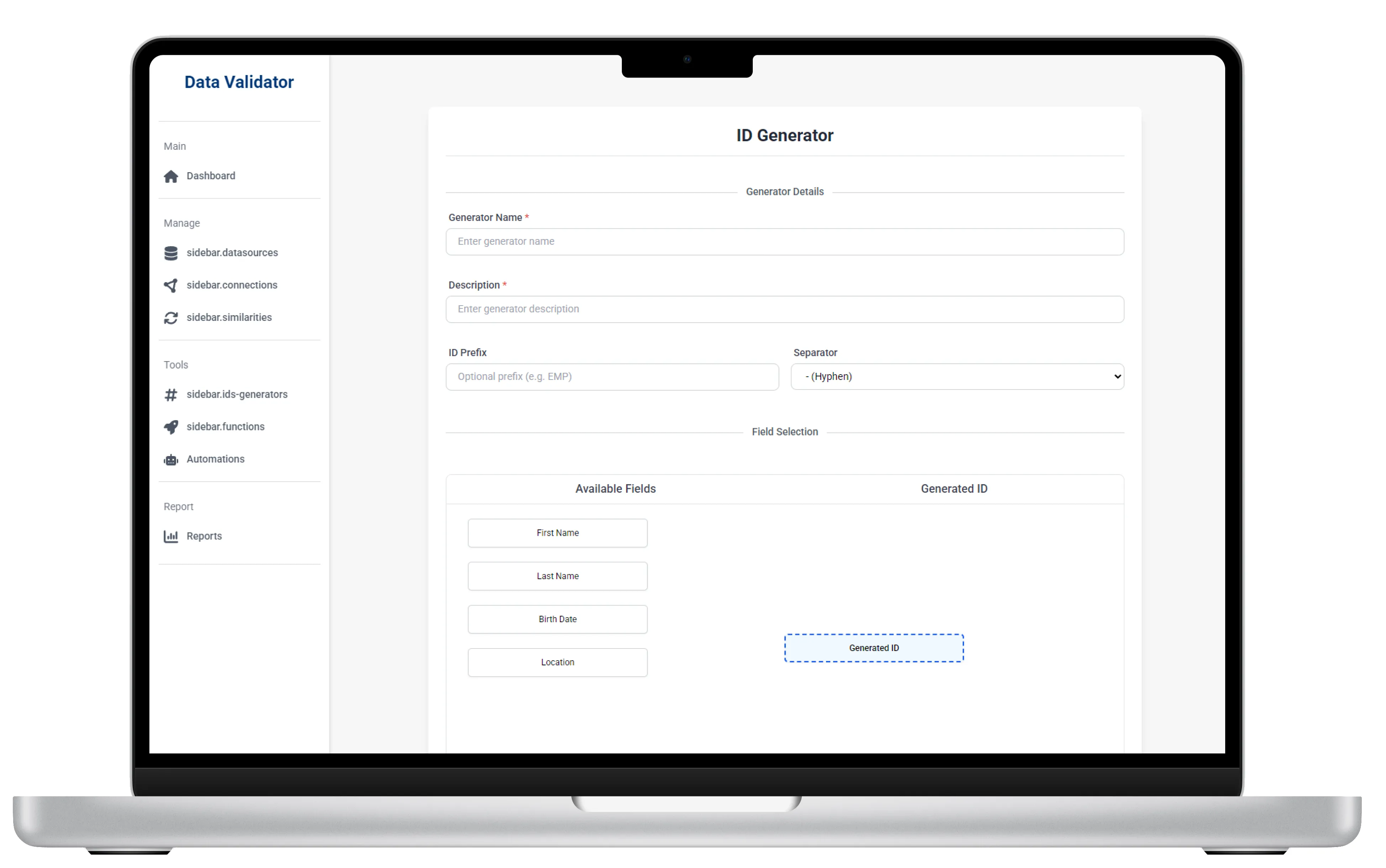 The Data Validator deduplication interface
