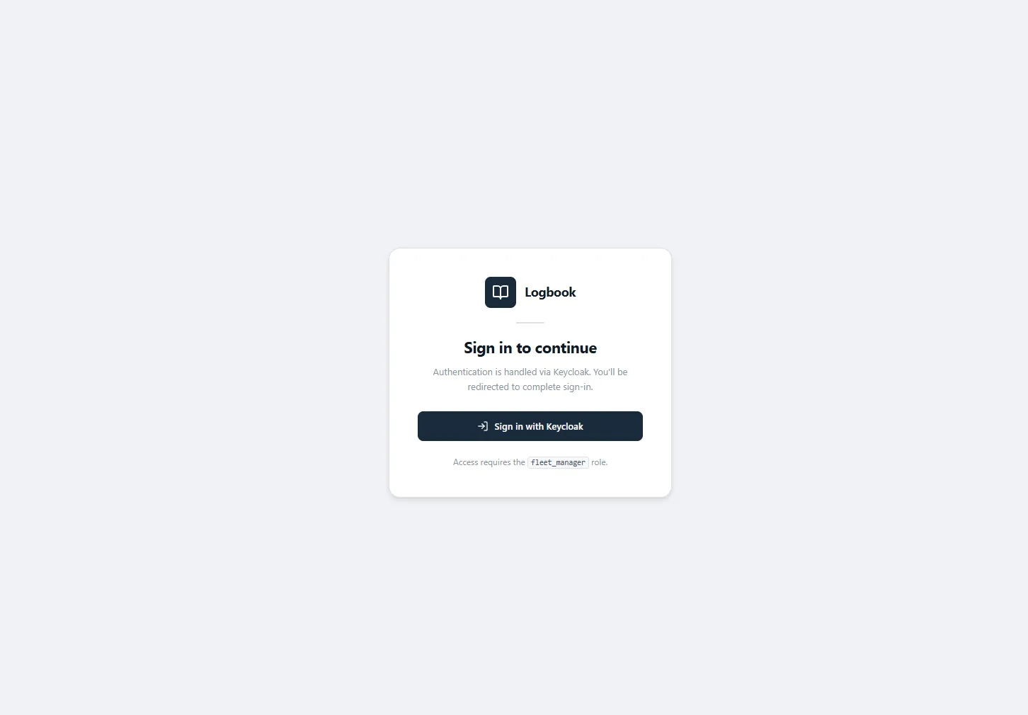 The Logbook web dashboard sign-in screen